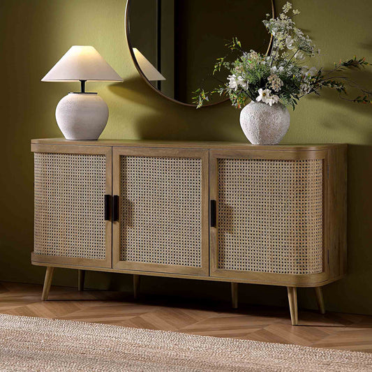 Regal Curved Rattan Large 3-Door Sideboard, Natural
