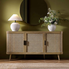 Regal Curved Rattan Large 3-Door Sideboard, Natural