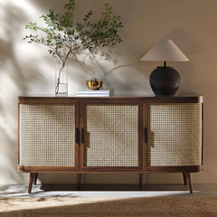 Regal Curved Rattan Large 3-Door Sideboard, Natural