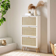 Nordic Rattan 3 Tier Shoe Storage Cabinet, White