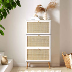 Nordic Rattan 3 Tier Shoe Storage Cabinet, White