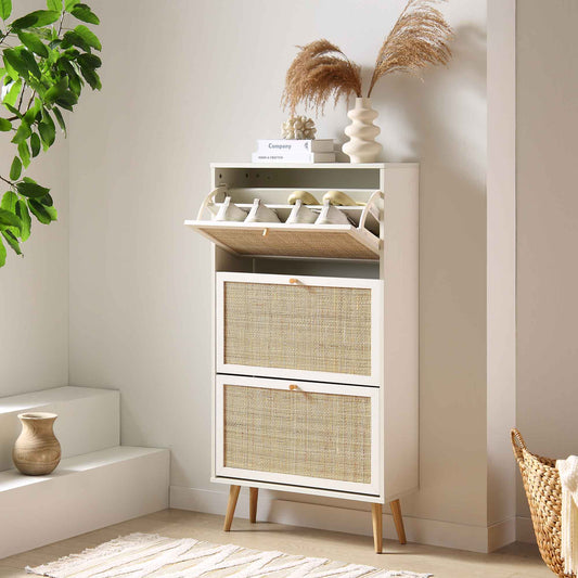 Nordic Rattan 3 Tier Shoe Storage Cabinet, White