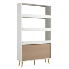 Nordic Woven Rattan Bookcase with Doors, White