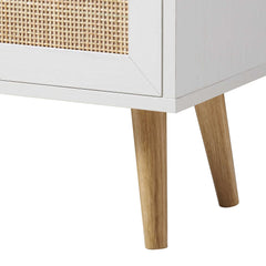 Nordic Woven Rattan Bookcase with Doors, White