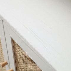 Nordic Woven Rattan Bookcase with Doors, White