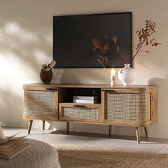 Regal Curved Rattan 150cm TV Unit, Natural
