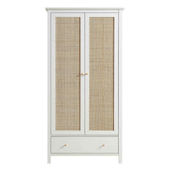 Nordic Rattan Double Wardrobe with 1 Drawer, White