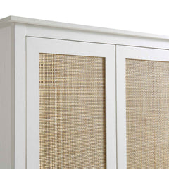 Nordic Rattan Double Wardrobe with 1 Drawer, White