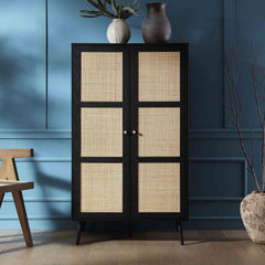 Nordic Woven Rattan Compact Double Wardrobe, White