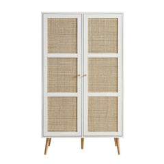 Nordic Woven Rattan Compact Double Wardrobe, White