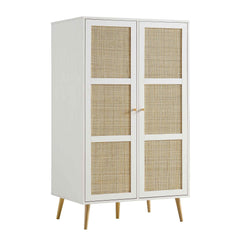 Nordic Woven Rattan Compact Double Wardrobe, White