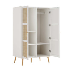 Nordic Woven Rattan Compact Double Wardrobe, White