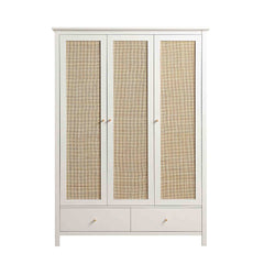 Nordic Rattan Triple Wardrobe with 2 Drawers, White
