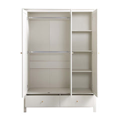 Nordic Rattan Triple Wardrobe with 2 Drawers, White