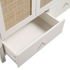 Nordic Rattan Triple Wardrobe with 2 Drawers, White