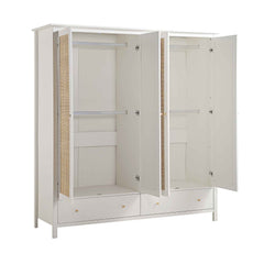 Nordic Rattan 4-Door Wardrobe with 2 Drawers, White