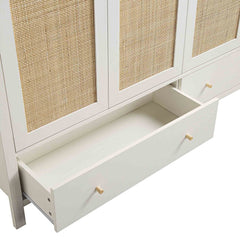 Nordic Rattan 4-Door Wardrobe with 2 Drawers, White