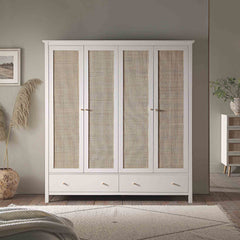 Nordic Rattan 4-Door Wardrobe with 2 Drawers, White