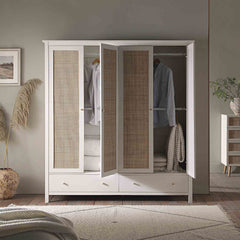 Nordic Rattan 4-Door Wardrobe with 2 Drawers, White