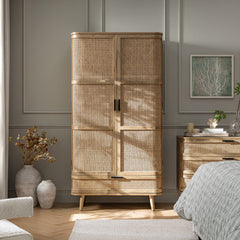 Regal Curved Rattan Double Wardrobe, Natural