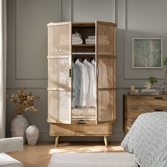 Regal Curved Rattan Double Wardrobe, Natural
