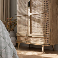 Regal Curved Rattan Double Wardrobe, Natural