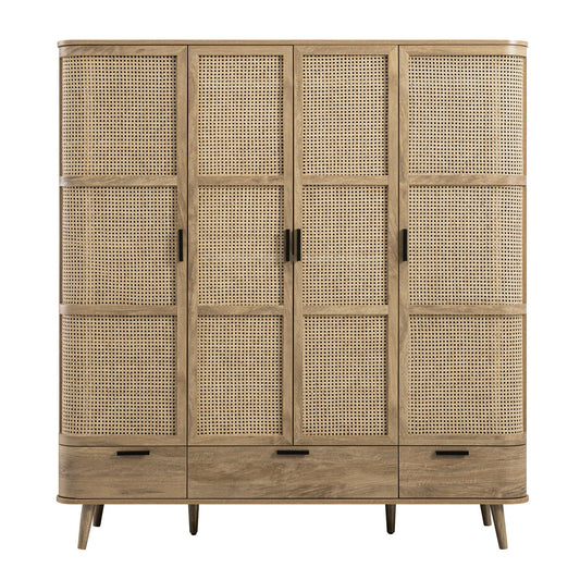 Regal Curved Rattan 4-Door Wardrobe, Natural