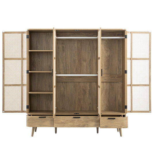 Regal Curved Rattan 4-Door Wardrobe, Natural
