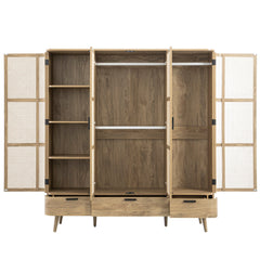 Regal Curved Rattan 4-Door Wardrobe, Natural