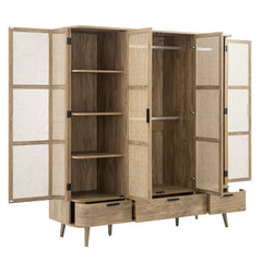 Regal Curved Rattan 4-Door Wardrobe, Natural