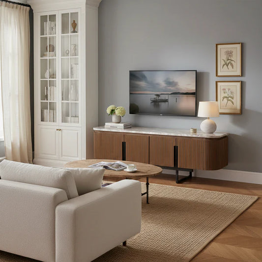 Tatvaacasa Modern Marble Top Tv Unit