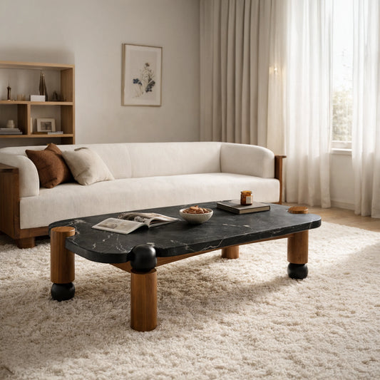 Noto Marble-Top Wooden Coffee Table