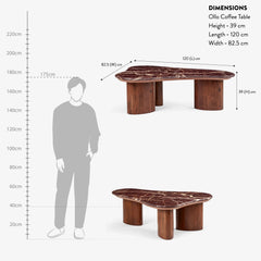 Noto Wooden Coffee Table with Brown Marble Top for Living Room