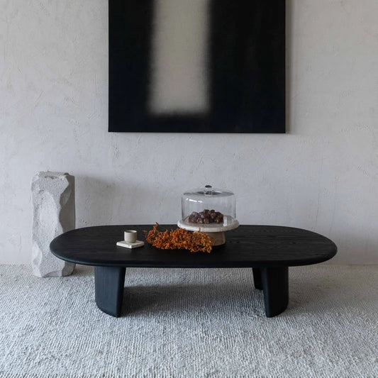 Tatvaacasa Black Wooden Oval Coffee Table