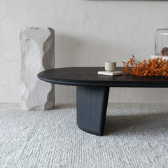 Tatvaacasa Black Wooden Oval Coffee Table