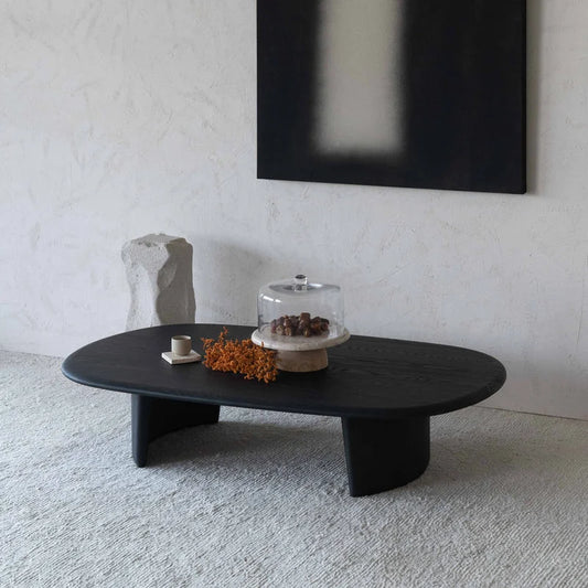 Tatvaacasa Black Wooden Oval Coffee Table