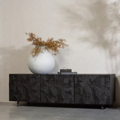 Handicraft TV Cabinet Counter (Black Wood )