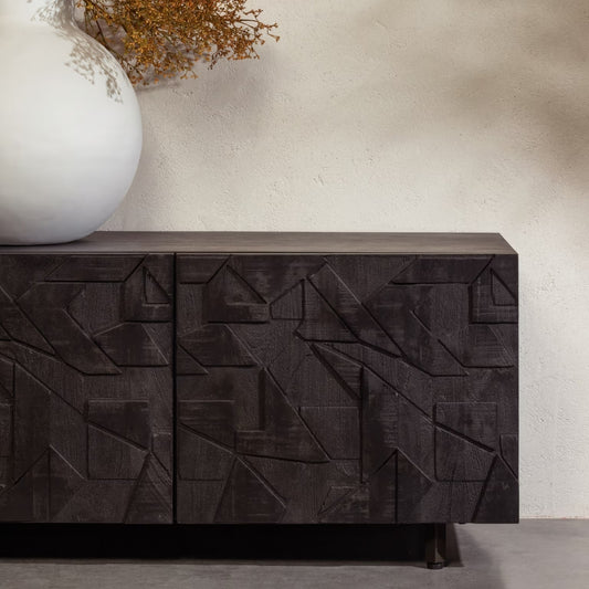 Handicraft TV Cabinet Counter (Black Wood )