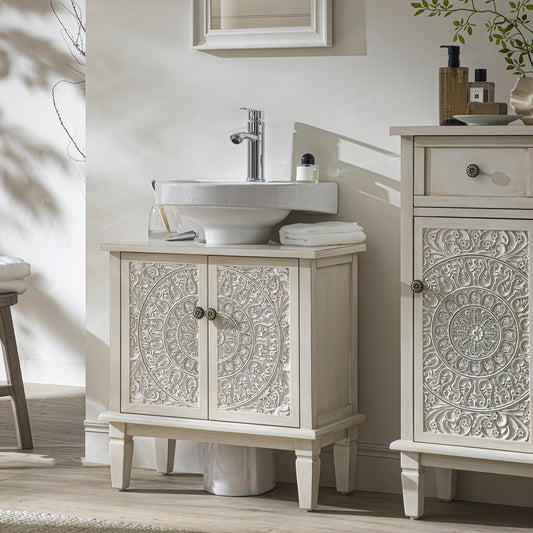 Signature Whitewashed Carved Bathroom Undersink Unit
