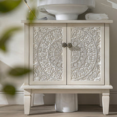 Signature Whitewashed Carved Bathroom Undersink Unit