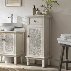 Signature Whitewashed Carved Bathroom Cupboard