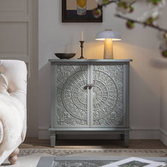 Signature Whitewashed Carved Small Sideboard