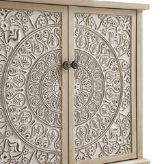 Signature Whitewashed Carved Small Sideboard