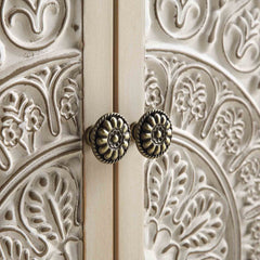 Signature Whitewashed Carved Small Sideboard