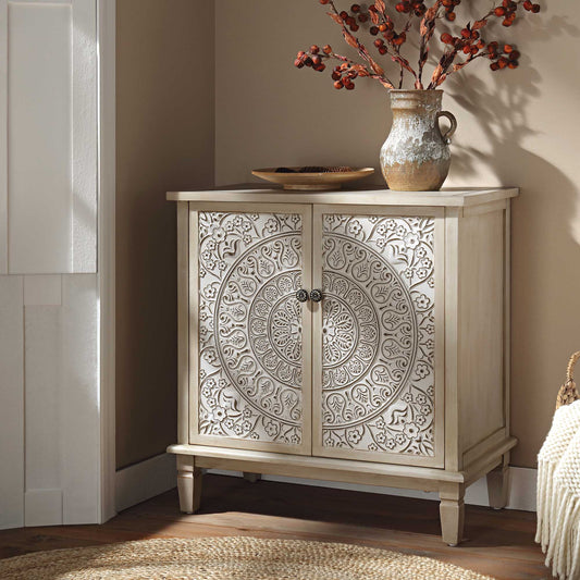 Signature Whitewashed Carved Small Sideboard