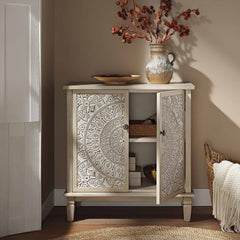 Signature Whitewashed Carved Small Sideboard