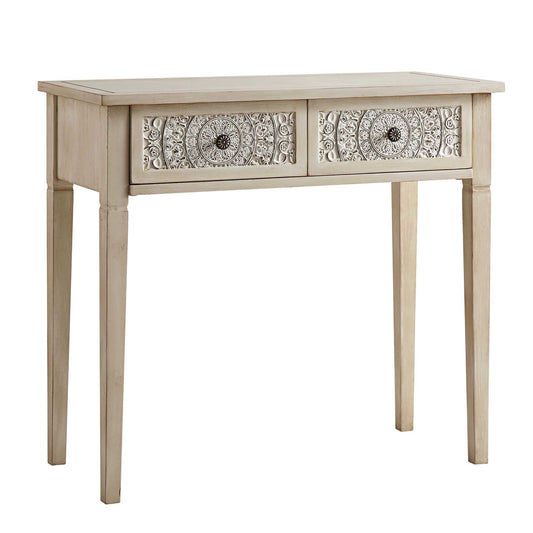 Signature Whitewashed Carved Console/ Dressing Table