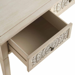 Signature Whitewashed Carved Console/ Dressing Table