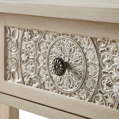 Signature Whitewashed Carved Console/ Dressing Table