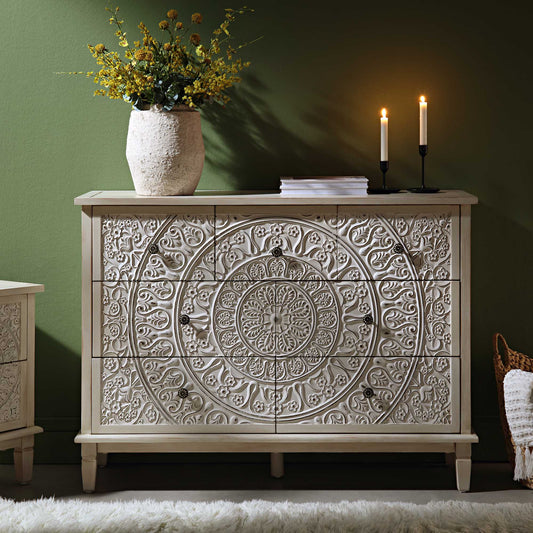 Signature Whitewashed Carved 3 over 4 Drawer Chest